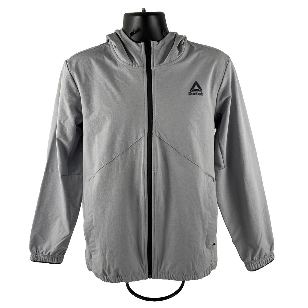 New Mens Reebok Ascent Full Zip Windbreaker Jacket Size Small NWT Gray Sleet - Picture 7 of 8
